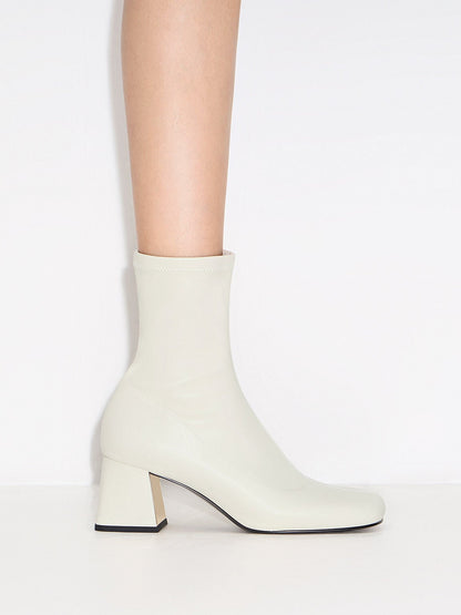 CHARLES & KEITH Classic / Jully Metallic Trapeze Heel Ankle Boots - Chalk