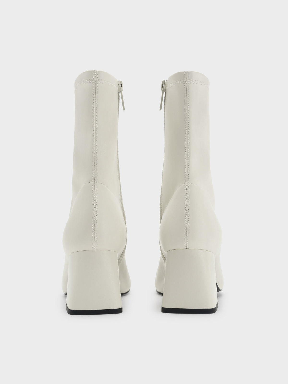 CHARLES & KEITH Classic / Jully Metallic Trapeze Heel Ankle Boots - Chalk