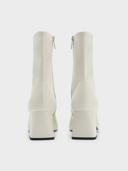 CHARLES & KEITH Classic / Jully Metallic Trapeze Heel Ankle Boots - Chalk