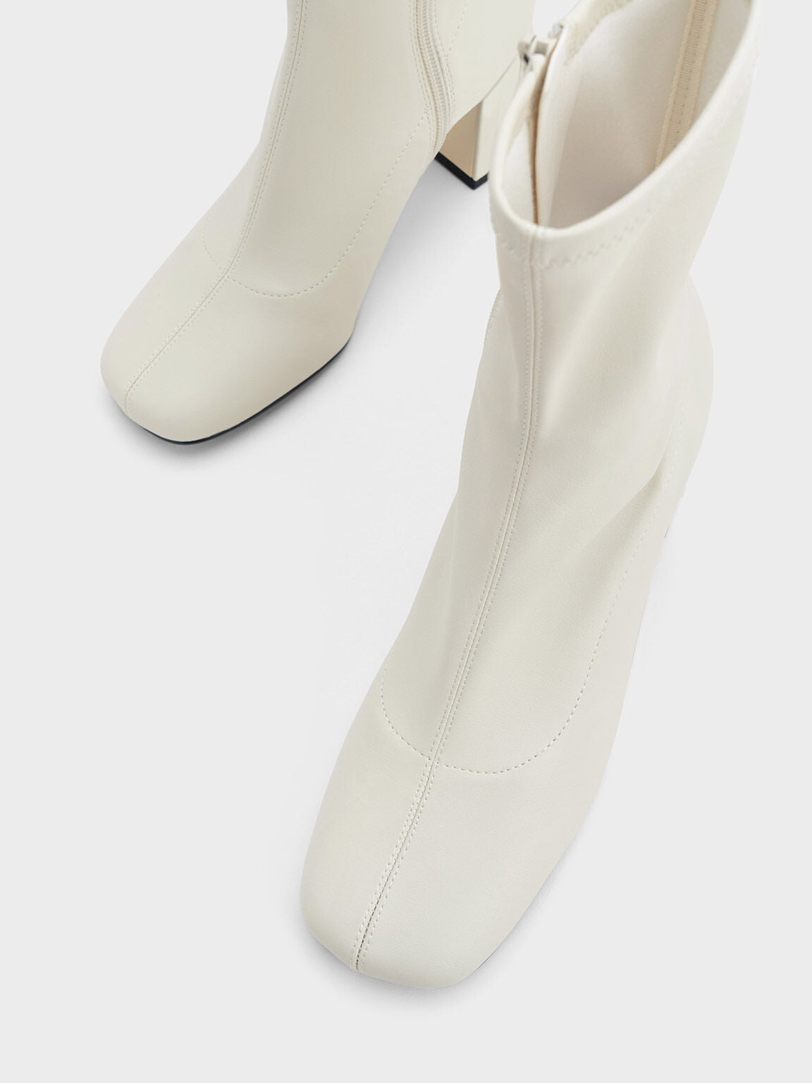 CHARLES & KEITH Classic / Jully Metallic Trapeze Heel Ankle Boots - Chalk