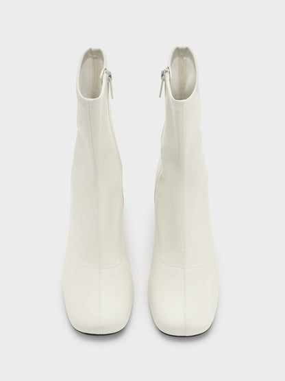 CHARLES & KEITH Classic / Jully Metallic Trapeze Heel Ankle Boots - Chalk