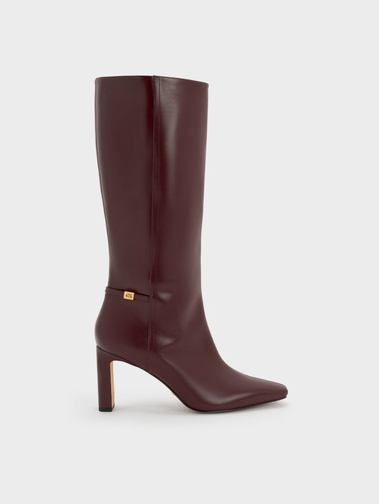 CHARLES & KEITH Discount / Georgina Leather Knee-High Boots - Burgundy