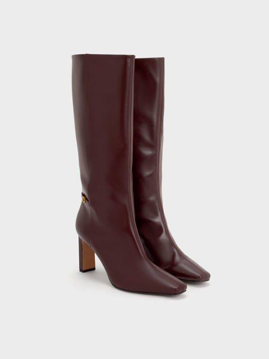 CHARLES & KEITH Discount / Georgina Leather Knee-High Boots - Burgundy