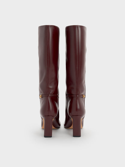 CHARLES & KEITH Discount / Georgina Leather Knee-High Boots - Burgundy