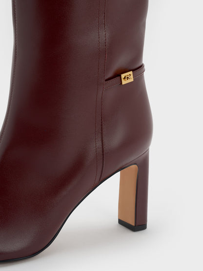 CHARLES & KEITH Discount / Georgina Leather Knee-High Boots - Burgundy