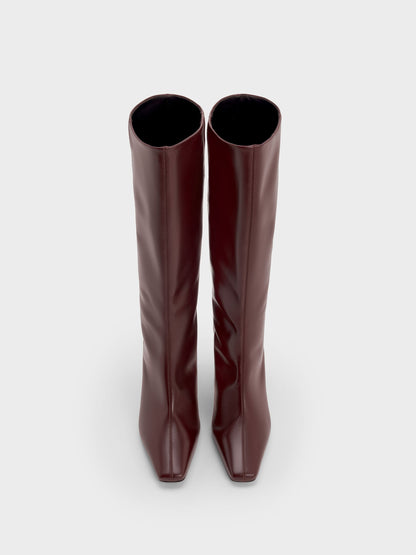 CHARLES & KEITH Discount / Georgina Leather Knee-High Boots - Burgundy