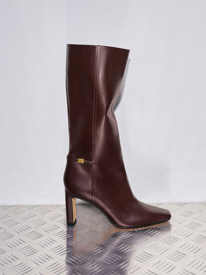 CHARLES & KEITH Discount / Georgina Leather Knee-High Boots - Burgundy