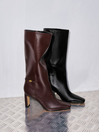 CHARLES & KEITH Discount / Georgina Leather Knee-High Boots - Burgundy