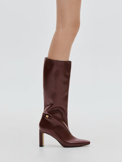 CHARLES & KEITH Discount / Georgina Leather Knee-High Boots - Burgundy