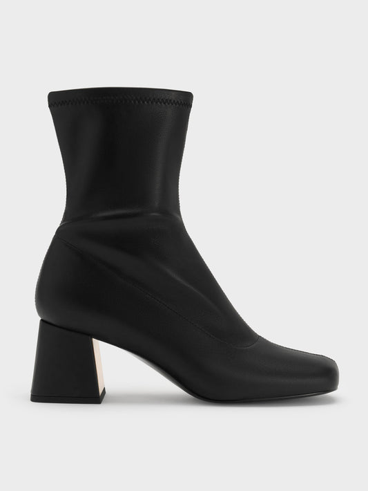 CHARLES & KEITH Great Value / Jully Metallic Trapeze Heel Ankle Boots - Black