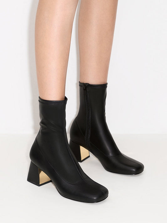 CHARLES & KEITH Great Value / Jully Metallic Trapeze Heel Ankle Boots - Black