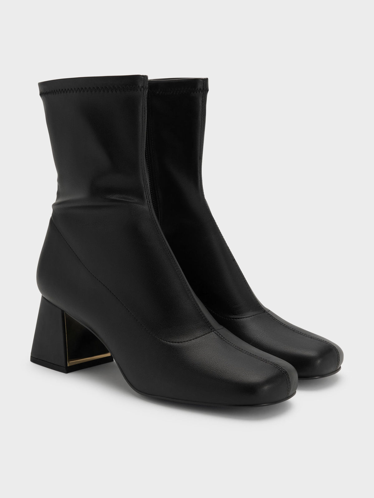 CHARLES & KEITH Great Value / Jully Metallic Trapeze Heel Ankle Boots - Black