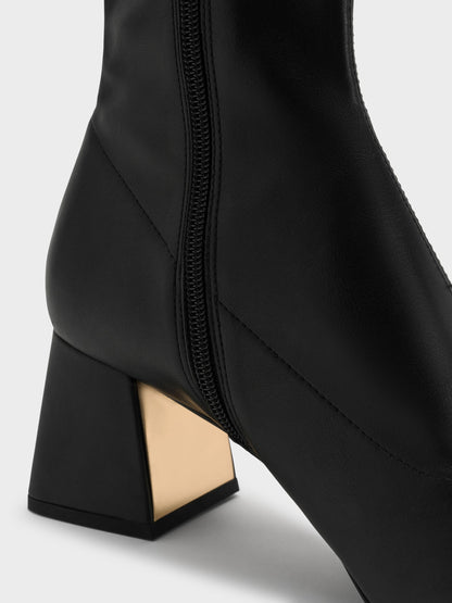 CHARLES & KEITH Great Value / Jully Metallic Trapeze Heel Ankle Boots - Black