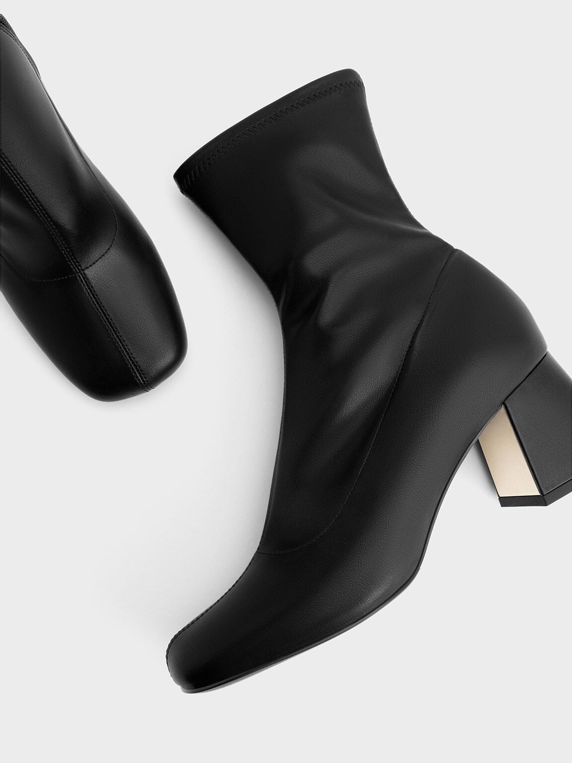CHARLES & KEITH Great Value / Jully Metallic Trapeze Heel Ankle Boots - Black