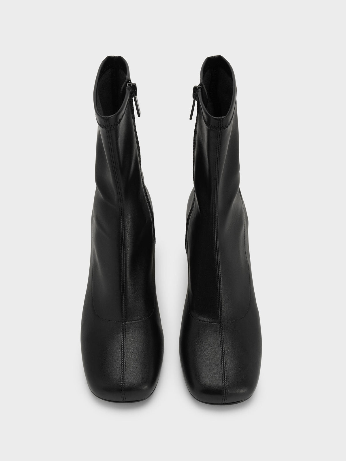CHARLES & KEITH Great Value / Jully Metallic Trapeze Heel Ankle Boots - Black