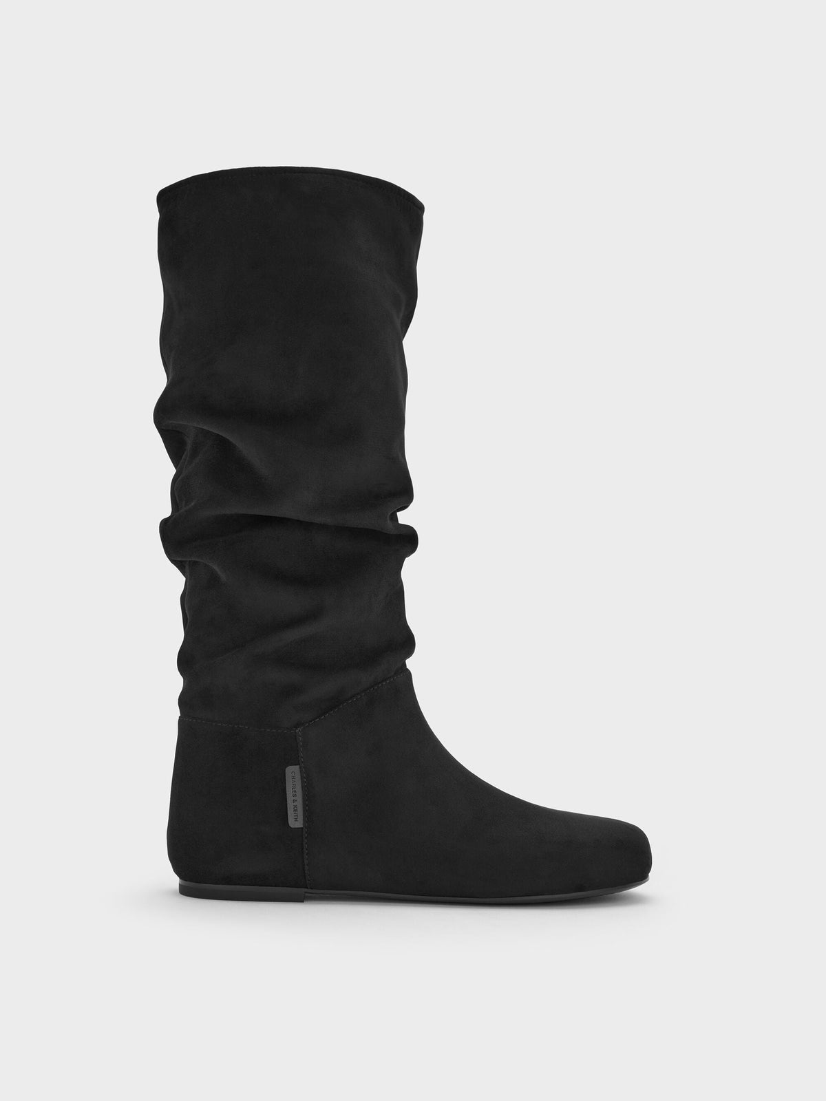 CHARLES & KEITH Exclusive / Faux Suede Ruched Knee-High Boots - Black Textured