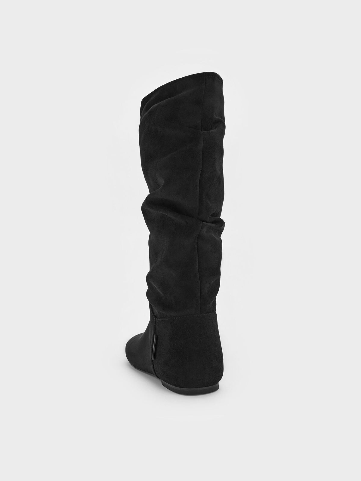 CHARLES & KEITH Exclusive / Faux Suede Ruched Knee-High Boots - Black Textured