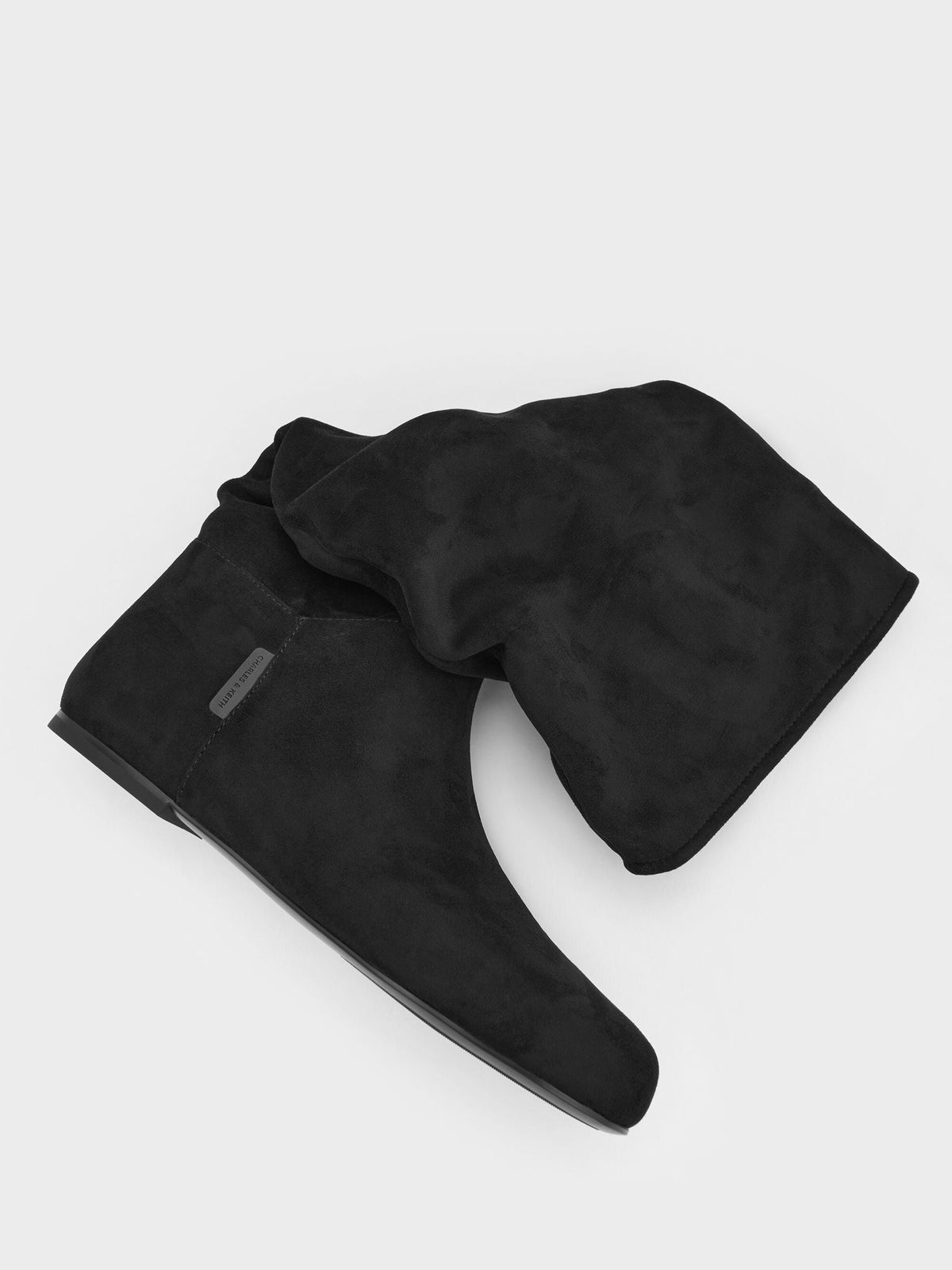 CHARLES & KEITH Exclusive / Faux Suede Ruched Knee-High Boots - Black Textured