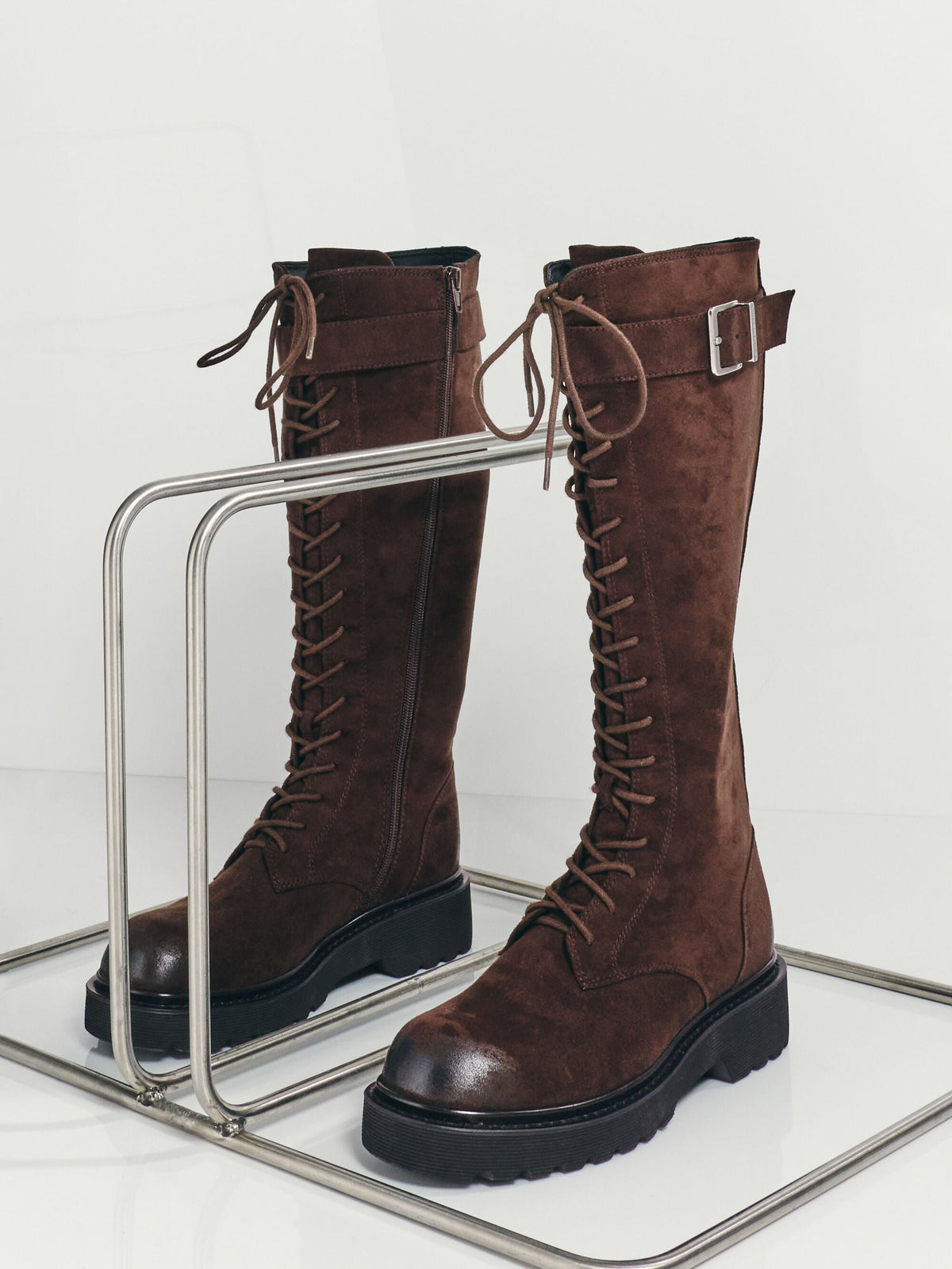 CHARLES & KEITH Top Pick / Darian Faux Suede Knee-High Boots - Dark Brown Textured