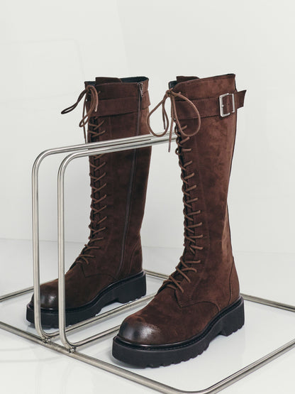 CHARLES & KEITH Top Pick / Darian Faux Suede Knee-High Boots - Dark Brown Textured