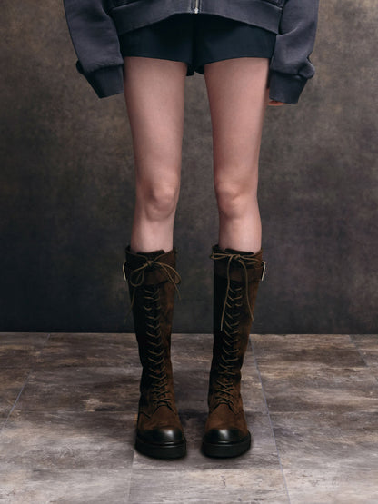 CHARLES & KEITH Top Pick / Darian Faux Suede Knee-High Boots - Dark Brown Textured