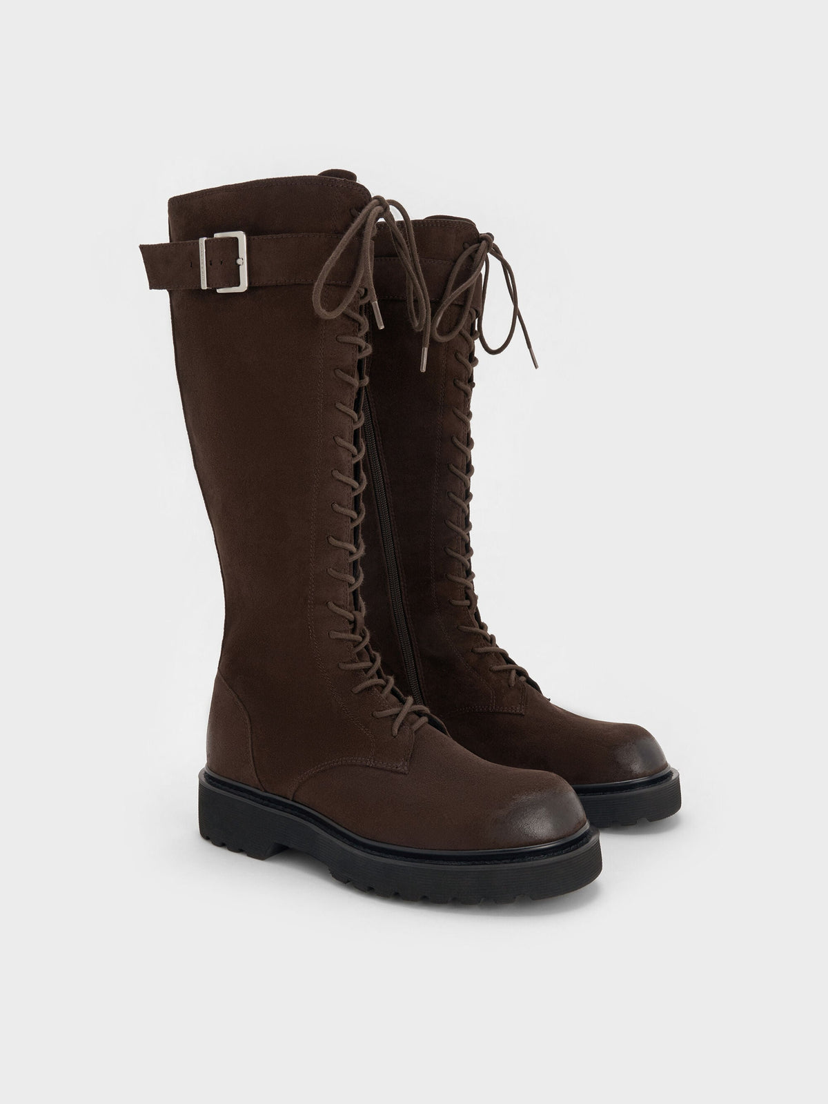 CHARLES & KEITH Top Pick / Darian Faux Suede Knee-High Boots - Dark Brown Textured