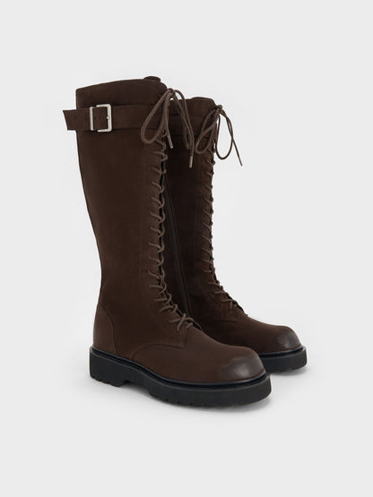CHARLES & KEITH Top Pick / Darian Faux Suede Knee-High Boots - Dark Brown Textured