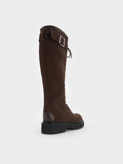 CHARLES & KEITH Top Pick / Darian Faux Suede Knee-High Boots - Dark Brown Textured