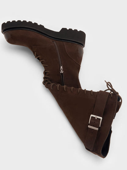CHARLES & KEITH Top Pick / Darian Faux Suede Knee-High Boots - Dark Brown Textured