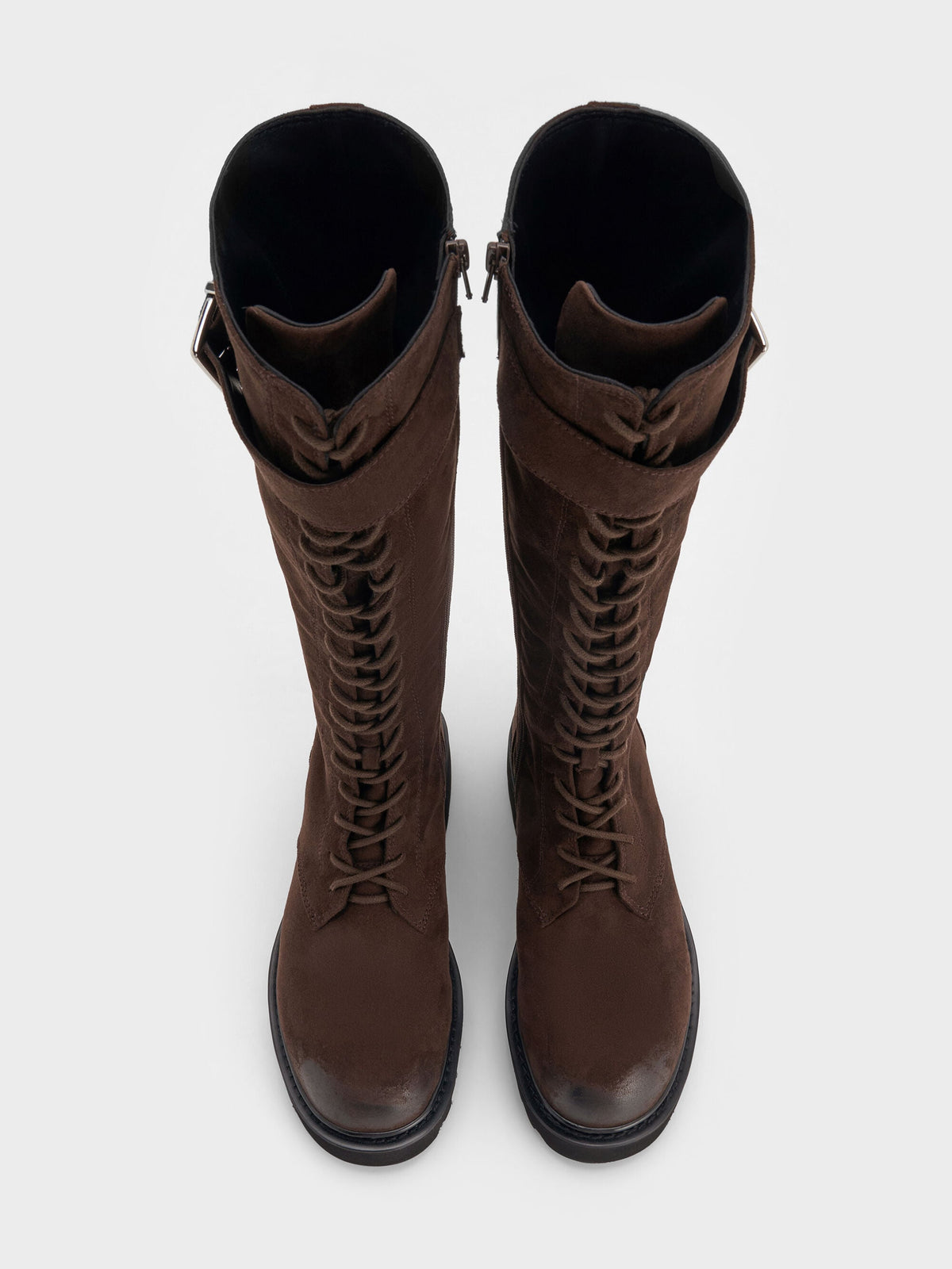 CHARLES & KEITH Top Pick / Darian Faux Suede Knee-High Boots - Dark Brown Textured