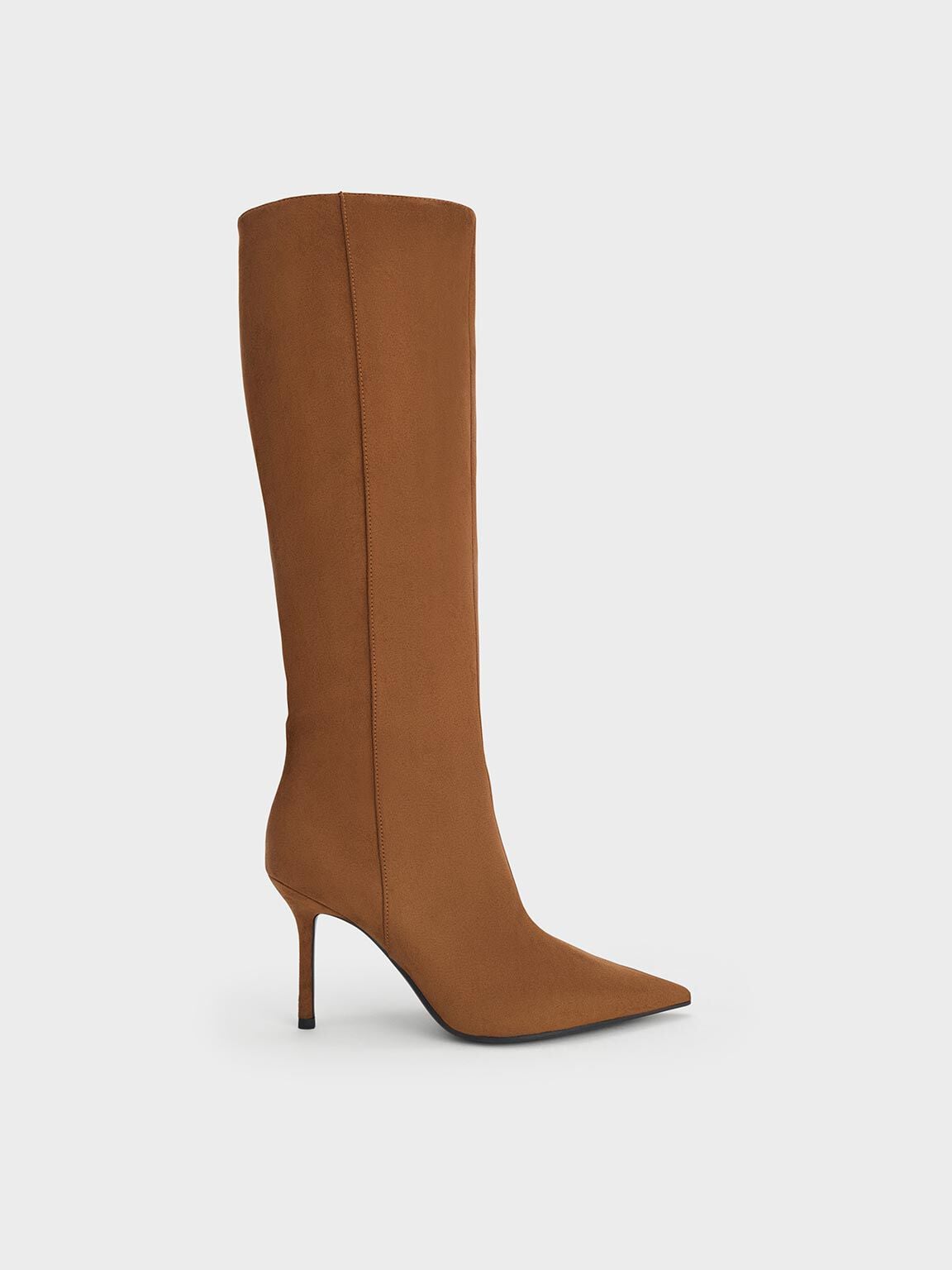 CHARLES & KEITH Trusted / Faux Suede Pointed Stiletto Knee-High Boots - Cognac