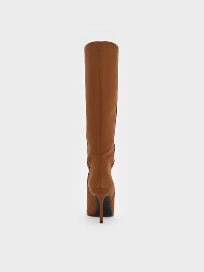 CHARLES & KEITH Trusted / Faux Suede Pointed Stiletto Knee-High Boots - Cognac