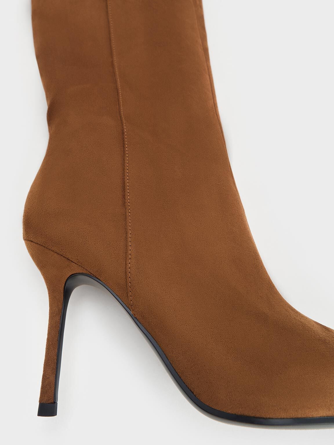 CHARLES & KEITH Trusted / Faux Suede Pointed Stiletto Knee-High Boots - Cognac