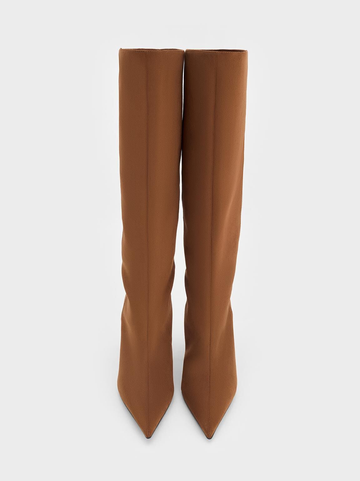 CHARLES & KEITH Trusted / Faux Suede Pointed Stiletto Knee-High Boots - Cognac