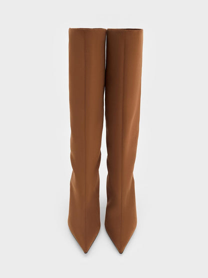 CHARLES & KEITH Trusted / Faux Suede Pointed Stiletto Knee-High Boots - Cognac