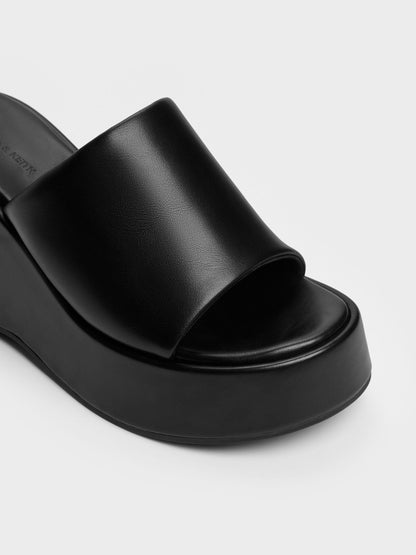 CHARLES & KEITH Smart Buy / Wide-Strap Platform Wedges - Black