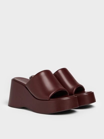 CHARLES & KEITH Popular / Wide-Strap Platform Wedges - Burgundy