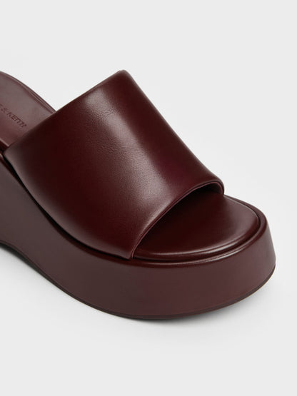 CHARLES & KEITH Popular / Wide-Strap Platform Wedges - Burgundy