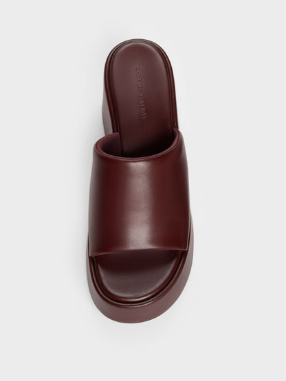 CHARLES & KEITH Popular / Wide-Strap Platform Wedges - Burgundy