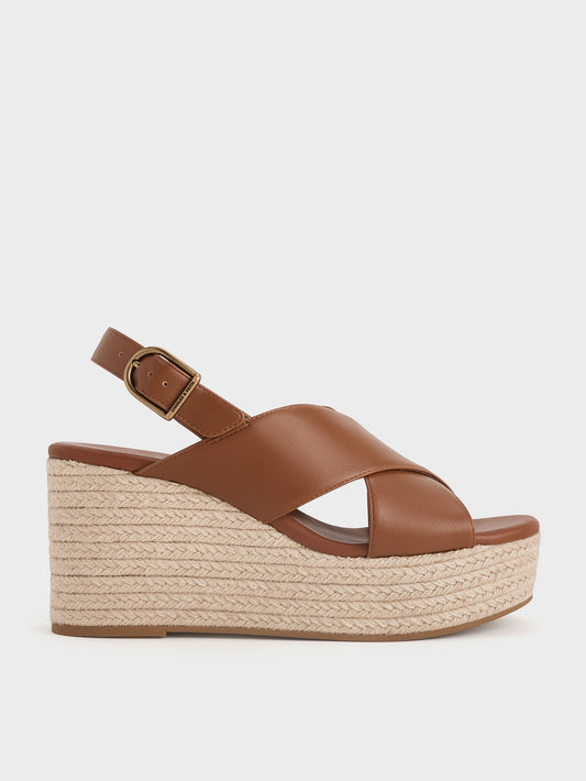 CHARLES & KEITH Quality / Crossover Espadrille Wedges - Brown