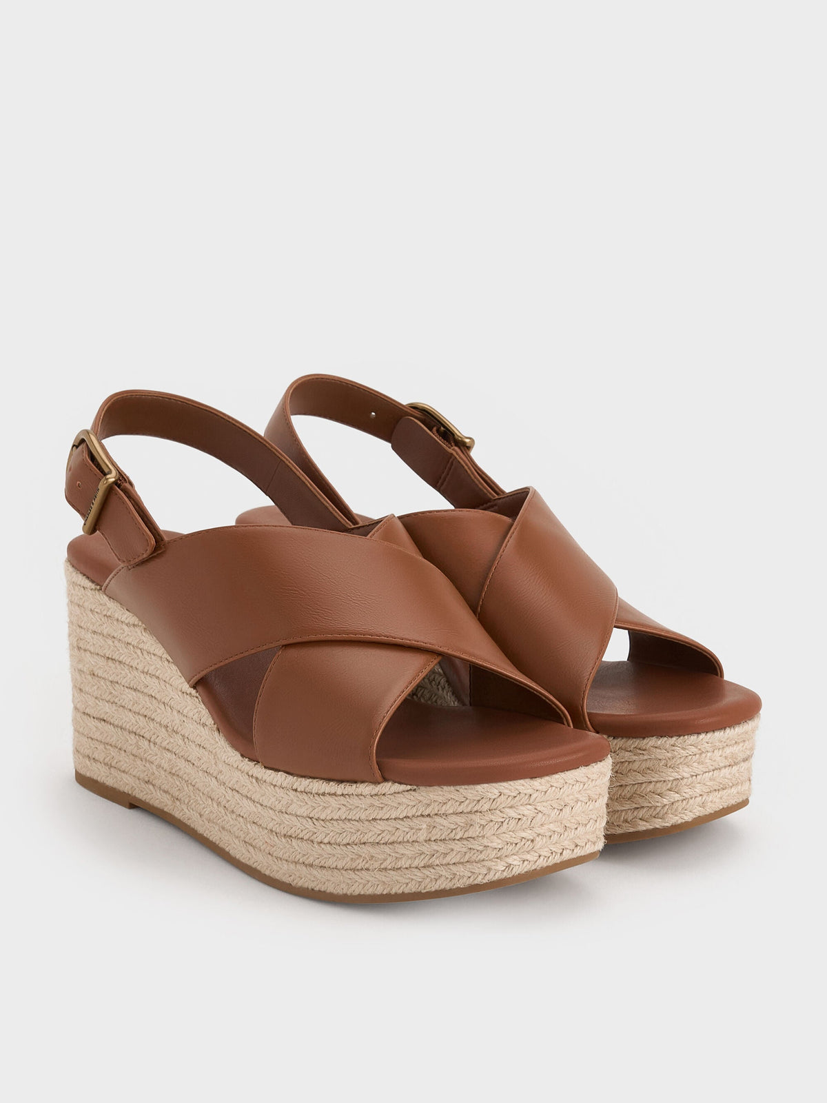 CHARLES & KEITH Quality / Crossover Espadrille Wedges - Brown