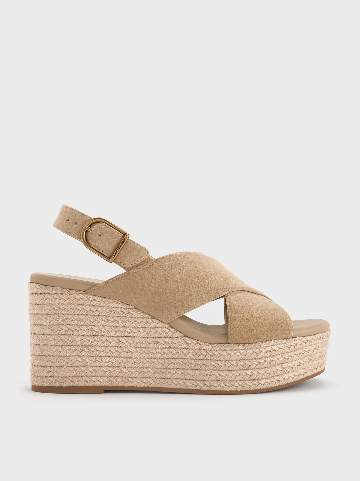 CHARLES & KEITH Best Price / Faux Suede Crossover Espadrille Wedges - Sand