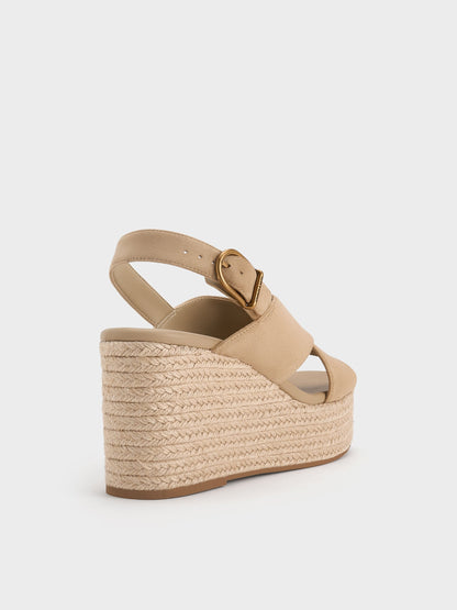 CHARLES & KEITH Best Price / Faux Suede Crossover Espadrille Wedges - Sand