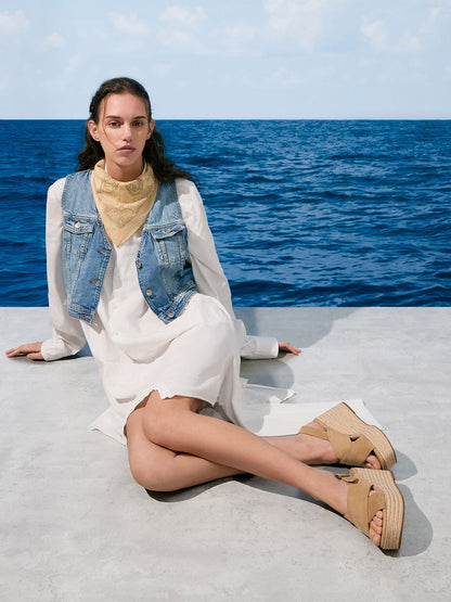 CHARLES & KEITH Best Price / Faux Suede Crossover Espadrille Wedges - Sand
