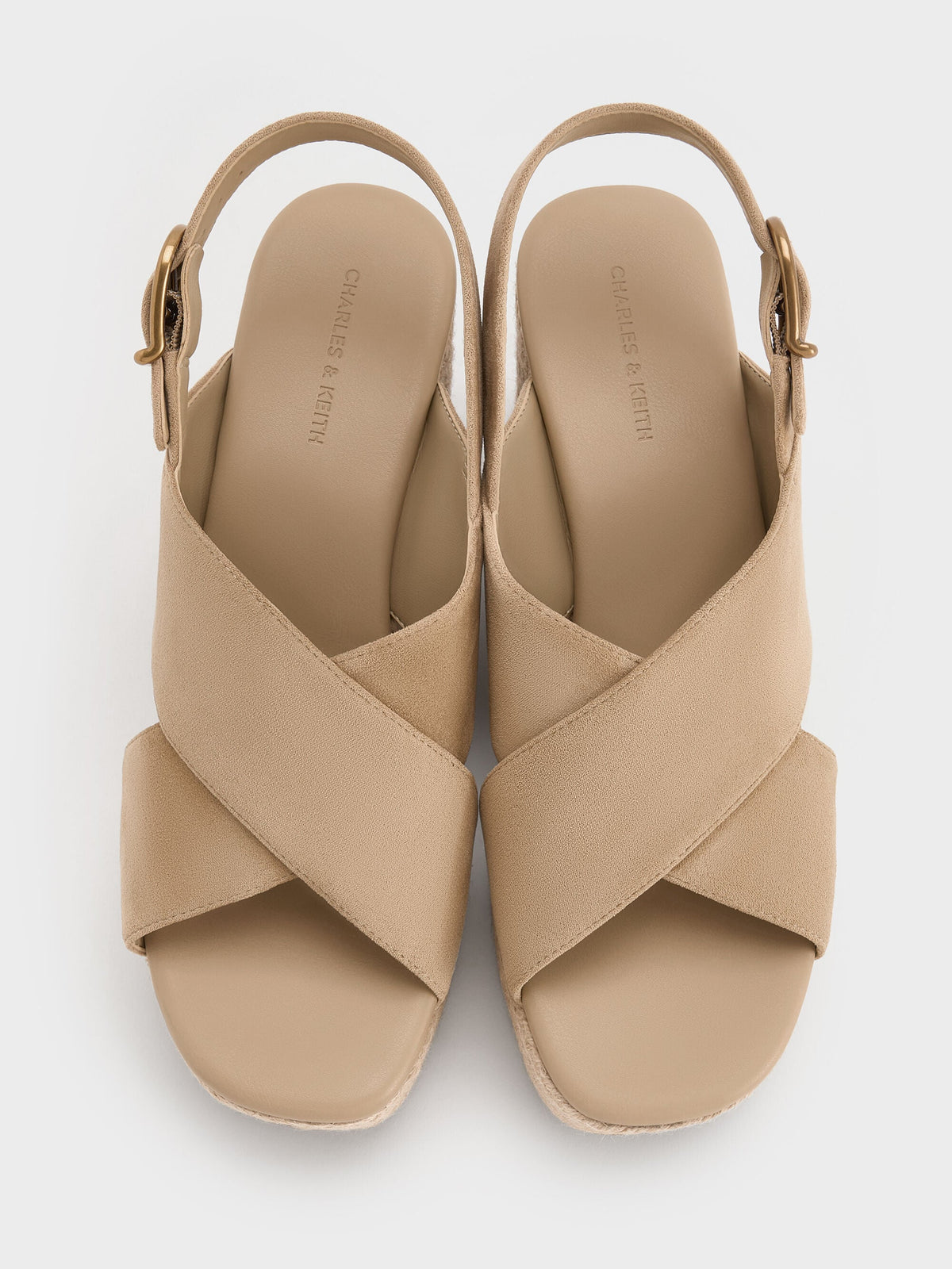 CHARLES & KEITH Best Price / Faux Suede Crossover Espadrille Wedges - Sand