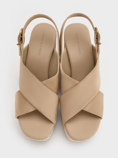 CHARLES & KEITH Best Price / Faux Suede Crossover Espadrille Wedges - Sand