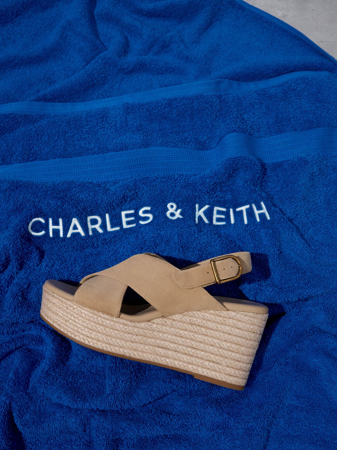 CHARLES & KEITH Best Price / Faux Suede Crossover Espadrille Wedges - Sand