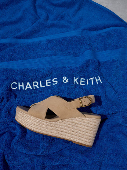 CHARLES & KEITH Best Price / Faux Suede Crossover Espadrille Wedges - Sand
