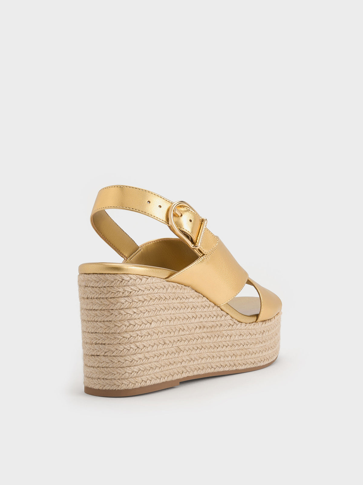 CHARLES & KEITH Quality / Metallic Crossover Espadrille Wedges - Gold