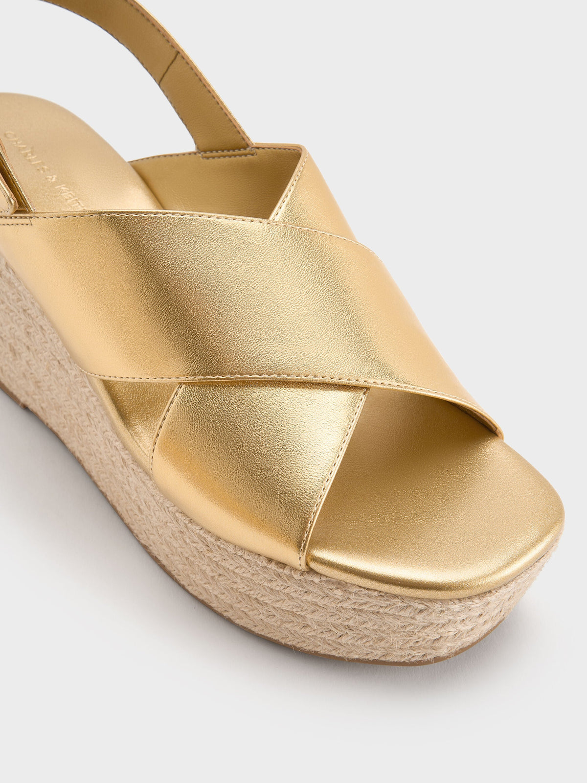 CHARLES & KEITH Quality / Metallic Crossover Espadrille Wedges - Gold